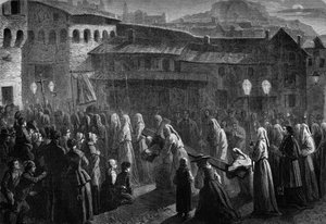 Procession des Pénitents de Confalais, fête religieuse du sud de la France à Puy-en-Velay, Haute-Loire (43) - French School