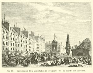 Proclamation de la Constitution, 4 septembre 1791, au marché des Innocents - French School