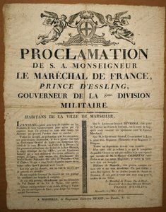 Proclamation aux habitants de la ville de Marseille, datée du 9 mars