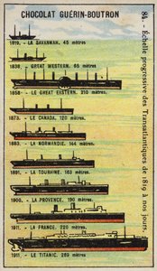 Augmentation progressive de la taille des navires transatlantiques de 1819 à 1911 - French School