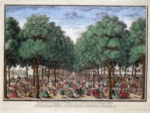 Promenade du boulevard, Porte du Temple à Paris - gravure - French School