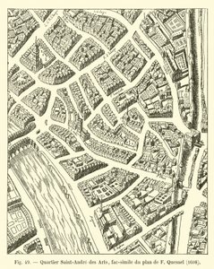 Quartier Saint-André des Arts, fac-similé du plan de F Quesnel, 1608 - French School