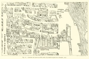 Quartier du Louvre au XVIe siècle, Fac-similé du plan de O Truschet, 1552 - French School