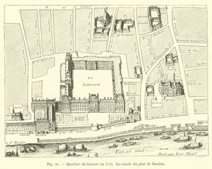 Quartier du Louvre en 1714, fac-similé du plan de Boudan - French School