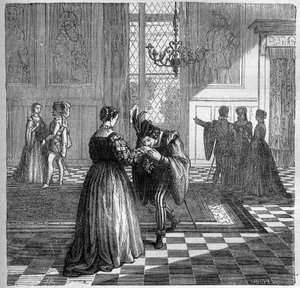 La reine Marguerite de Navarre (1492-1549) rencontre Pomini. Gravure dans « L