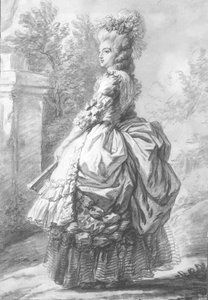 La reine Marie-Antoinette (1755-93) marchant dans un jardin, 1780 - French School