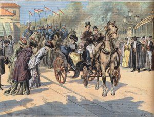 La reine Marie Christine de Teschen (1858-1929) salue les reines des Marches de Paris, du journal "Le Petit Parisien" - French School