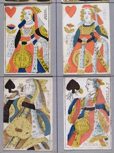 Reines de pique et de cœur, cartes à jouer, 17e - 18e siècle