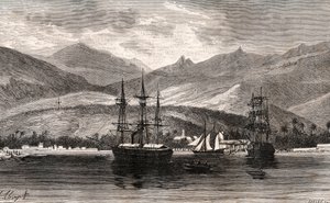 Rade de Tahiti - gravure dans "La France illustrée: géographie, histoire, administration statistique" par V.A. Malte-Brun. 1884 - French School
