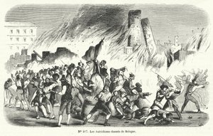 Les rebelles chassant les Autrichiens de Bologne, Italie, 1848 - French School
