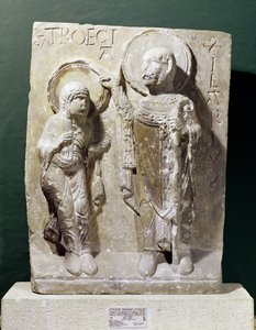 Relief représentant Saint Hilaire de Poitiers bénissant Sainte Triaise, vers 1150 - French School