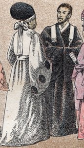 Costumes religieux en Asie : deux prêtres shinto du Japon - Gravure
