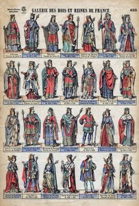 Représentation des rois et reines de France de la dynastie des Capétiens (de Louis VII à Charles VIII). Illustration fin XIXe siècle - French School