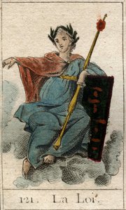 Représentation de la Loi comme une jeune femme tenant un sceptre. De « Mythologie de la jeunesse » par Pierre Blanchard 1803.