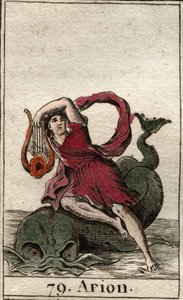 Représentation du poète grec légendaire Arion de Méthymne, charmeur de dauphins par sa cithare. De « Mythologie de la jeunesse » par Pierre Blanchard 1803 - French School