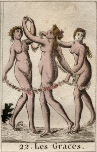 Représentation des trois Grâces : Aglaé, Thalie et Euphrosyne, filles de Vénus et Bacchus. De « Mythologie de la jeunesse » par Pierre Blanchard 1803. - French School