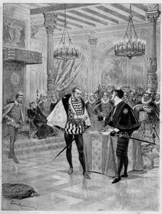 Représentation théâtrale : scène du IVème acte de "Henri III et sa cour" d