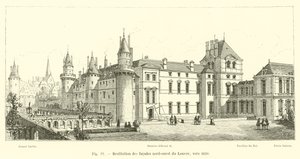 Restitution des façades nord-ouest du Louvre, vers 1610