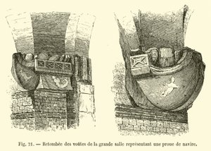 Retombée des voûtes de la grande salle représentant une proue de navire