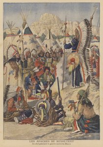 Révolte des Apaches en Arizona (lithographie couleur) - French School