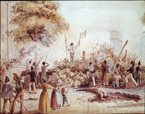 Révolution de juillet à Paris - Barricade au boulevard Saint-Martin le 1er août (aquarelle, vers 1830) - French School