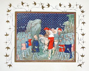 Richard II trahi à Penmaur Rhos et fait prisonnier par le duc de Northumberland, copie fac-similé de Le Prinse et Mort du Roy Richart par Jean Creton, réimprimé au 19ème siècle - French School