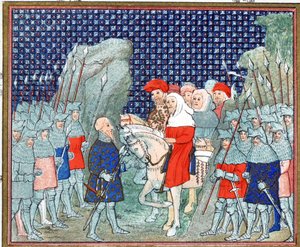 Richard II trahi à Penmaur Rhos et fait prisonnier par le duc de Northumberland, copie fac-similé de Le Prinse et Mort du Roy Richart par Jean Creton, réimprimé au 19ème siècle - French School