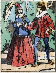 Riquet se présente de nouveau à la princesse. Illustration pour "Riquet à la houppe", conte de Charles Perrault (1628-1703), écrivain français. Gravure sur bois de l