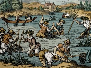 Pêche en rivière, de 1584 - French School
