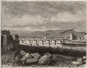Roanne - Loire, en région Rhône-Alpes - gravure dans « La France illustrée : géographie, histoire, administration statistique » par V.-A. Malte-Brun. 1884 - French School