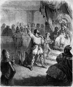 Robert de Hauteville dit Guiscard (1015-1085) se reconnaît comme vassal du Saint-Siège. Gravure dans « Histoire des Papes-Rois-Reines et Empereurs à travers les siècles » par Maurice Lachatre - French School