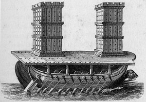 Navire romain à tours. Gravure dans "La Marine et les colonies: commerce" - French School