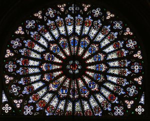 Rosace représentant le Christ entouré des douze Apôtres et des symboles des Évangélistes - French School