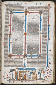 Scène de bas-de-page de communiants à une messe, vers 1300-40 - French School