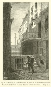 Rue de la Vieille-Lanterne et grille où on a trouvé le cadavre de Gérard de Nerval, en 1855, démolie cette même année - French School