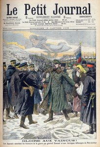 Guerre russo-japonaise 1904-1905 : Les Japonais permettant au général Stoessel et aux défenseurs russes de Port Arthur une reddition honorable. De Le Petit Journal, Paris - French School