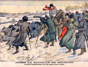 Guerre russo-japonaise - Après la bataille de Moukden Le commandant russe, le général Kouropatkine, ordonnant la retraite de son armée. Guerre russo-japonaise (1904-1905) - Après la bataille de Moukden. Le général Kouropatkine ordonne à ses troupes de batt