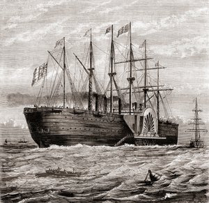 SS Great Eastern, navire à vapeur en fer conçu par Isambard Kingdom Brunel, de Les Merveilles de la Science, publié vers 1870 (gravure) - French School