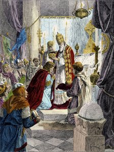 Sacré (Couronnement) de Charlemagne (742 - 814) en 800 par le Pape Léon III - French School