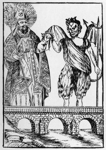 Saint Cado (ou Cadoc ou Catuod ou Catoc ou Cazut ou Cadochus) saint légendaire chrétien donne un chat au diable en échange de la construction d