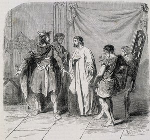 Saint Eloi et Dagobert : Dagobert fut étonné quand Eloi lui présenta le second fauteuil - grav. XIXe siècle - French School