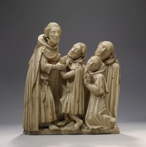 Saint Elzéar de Sabran guérissant trois lépreux - French School
