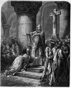Saint Médard de Noyon offrant des vêtements religieux à Sainte Radegonde, épouse du roi Clotaire