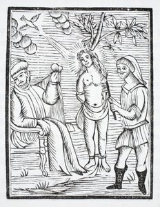 Sainte Reine est torturée, sa peau déchirée par des peignes de fer, sur l