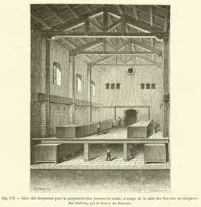Salle des barquieux pour la preparation des lessives de soude, et coupe de la salle des bassines - French School