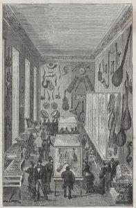 Salle du musée du conservatoire national de musique de Paris - Gravure dans « Sciences à la portée de tous - physique et chimie populaires » par Alexis Clerc - Fin XIXe siècle - Collection privée - French School