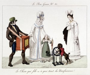 Saltimbanques : Le chien qui court ou "ce qui est charitable" - dans "Le bon genre", début XIXe siècle - French School