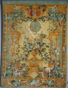 Panneau de Savonnerie : Printemps avec armoiries, manufacture Savonnerie, France, avant 1717 - French School
