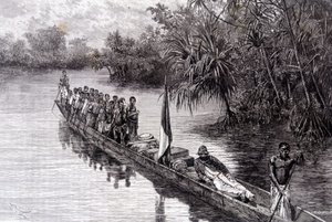 Savorgnan de Brazza en canoë dans les pandanus d