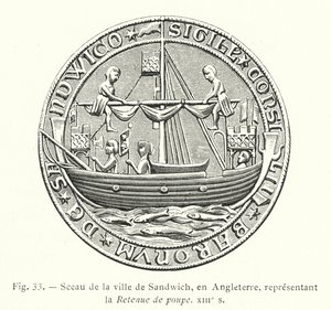 Sceau de la ville de Sandwich, en Angleterre, représentant la Retenue de poupe, XIIIe s - French School